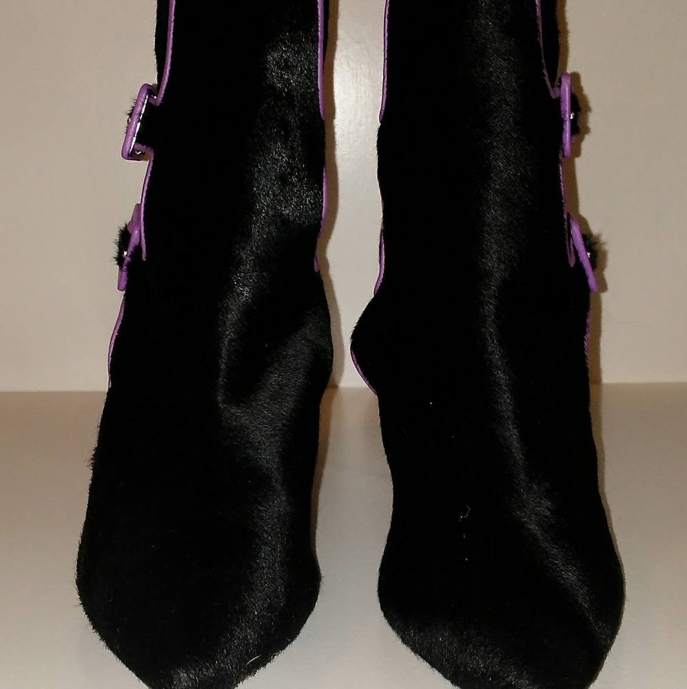 Black and purple fur heels